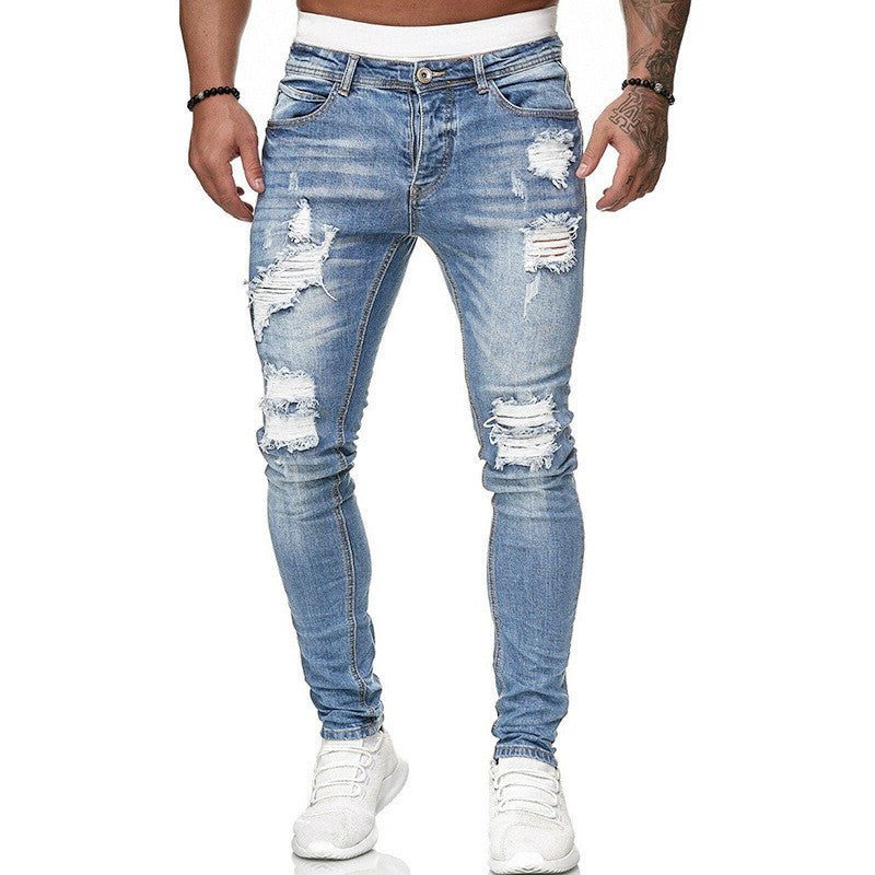 Fashion Street Style Ripped Skinny Jeans Men Vintage Wash Solid Denim Trouser Mens Casual Slim Fit Pencil Denim Pants - 𝓢𝓱𝓸𝓹𝓵𝓮𝓬𝔂