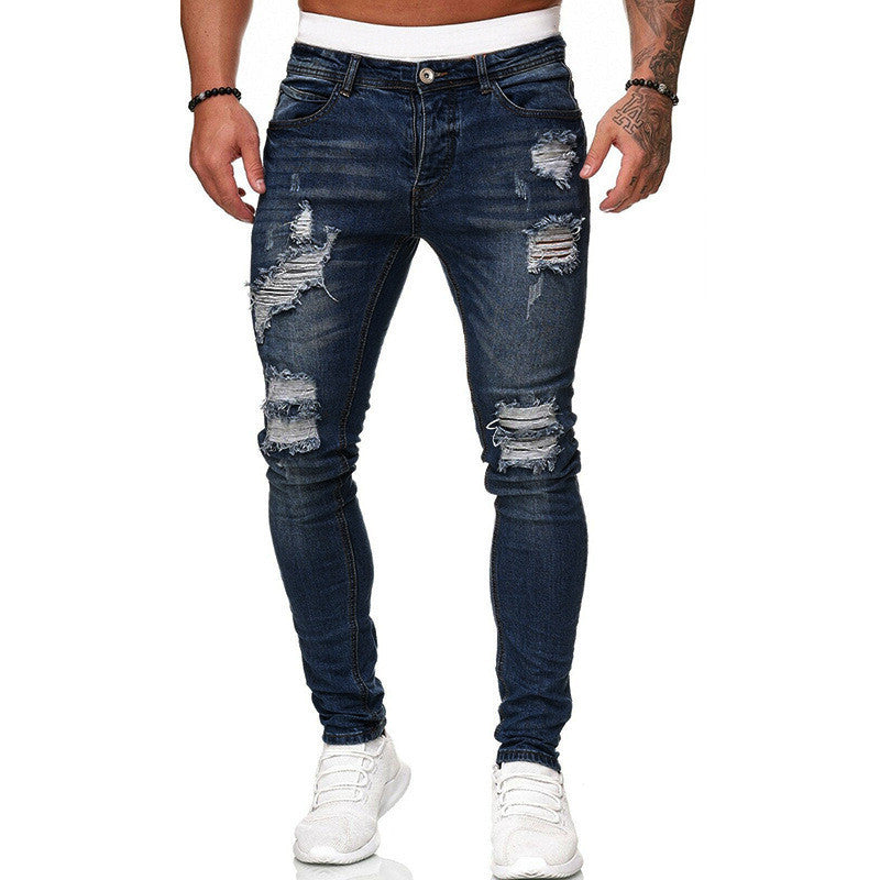 Fashion Street Style Ripped Skinny Jeans Men Vintage Wash Solid Denim Trouser Mens Casual Slim Fit Pencil Denim Pants - 𝓢𝓱𝓸𝓹𝓵𝓮𝓬𝔂