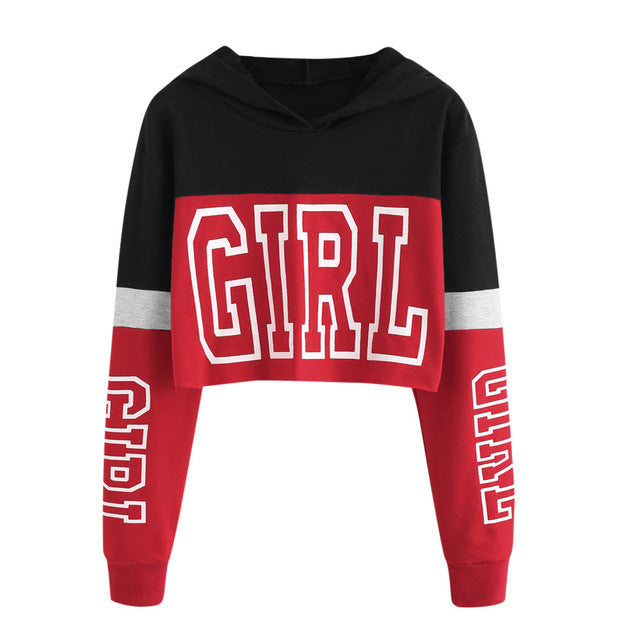 Crop Top Hoodie  Sweatshirt Hoodies Women Patchwork Lett - 𝓢𝓱𝓸𝓹𝓵𝓮𝓬𝔂