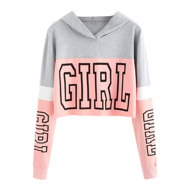 Crop Top Hoodie  Sweatshirt Hoodies Women Patchwork Lett - 𝓢𝓱𝓸𝓹𝓵𝓮𝓬𝔂