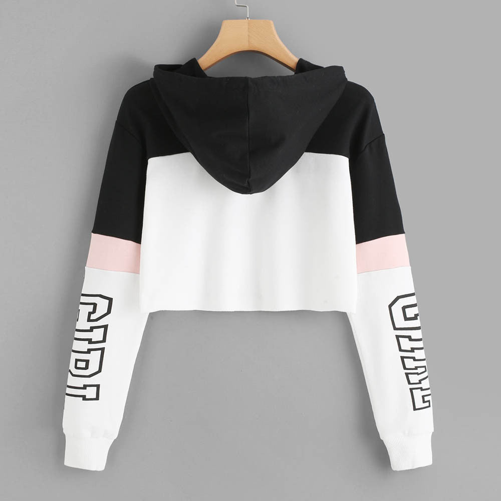 Crop Top Hoodie  Sweatshirt Hoodies Women Patchwork Lett - 𝓢𝓱𝓸𝓹𝓵𝓮𝓬𝔂