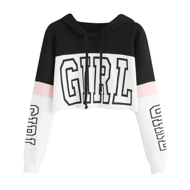 Crop Top Hoodie  Sweatshirt Hoodies Women Patchwork Lett - 𝓢𝓱𝓸𝓹𝓵𝓮𝓬𝔂