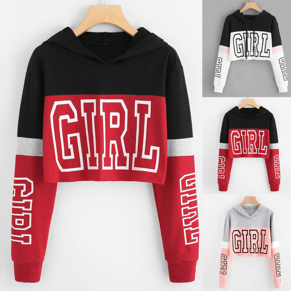 Crop Top Hoodie  Sweatshirt Hoodies Women Patchwork Lett - 𝓢𝓱𝓸𝓹𝓵𝓮𝓬𝔂