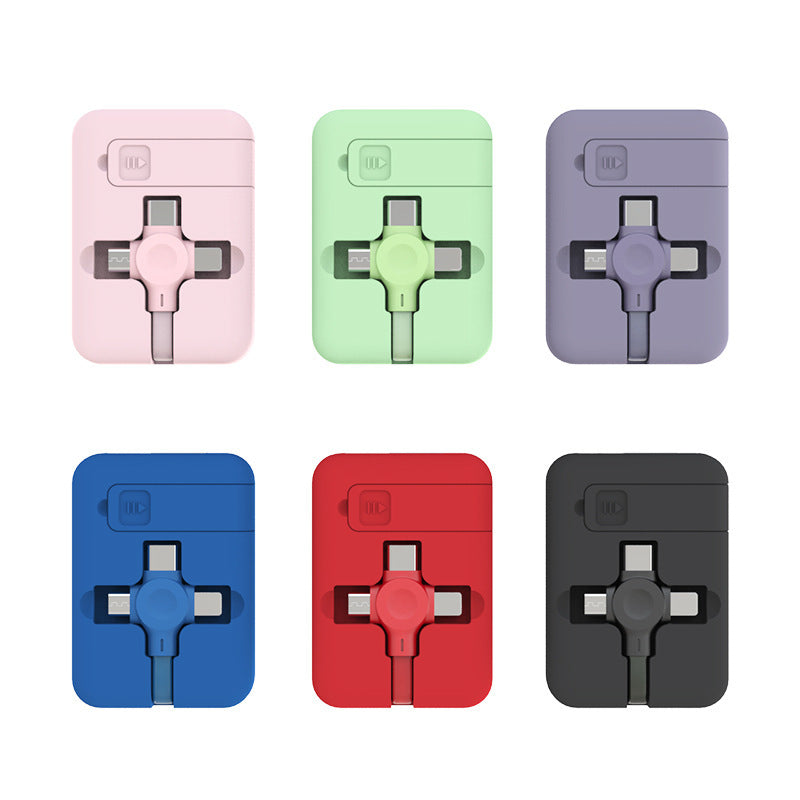 4 In 1 Retractable USB Cable Creative Macaron Type C Micro Cable For I Phone With Phone Stand Charging Data Cable Line Storage Box - 𝓢𝓱𝓸𝓹𝓵𝓮𝓬𝔂
