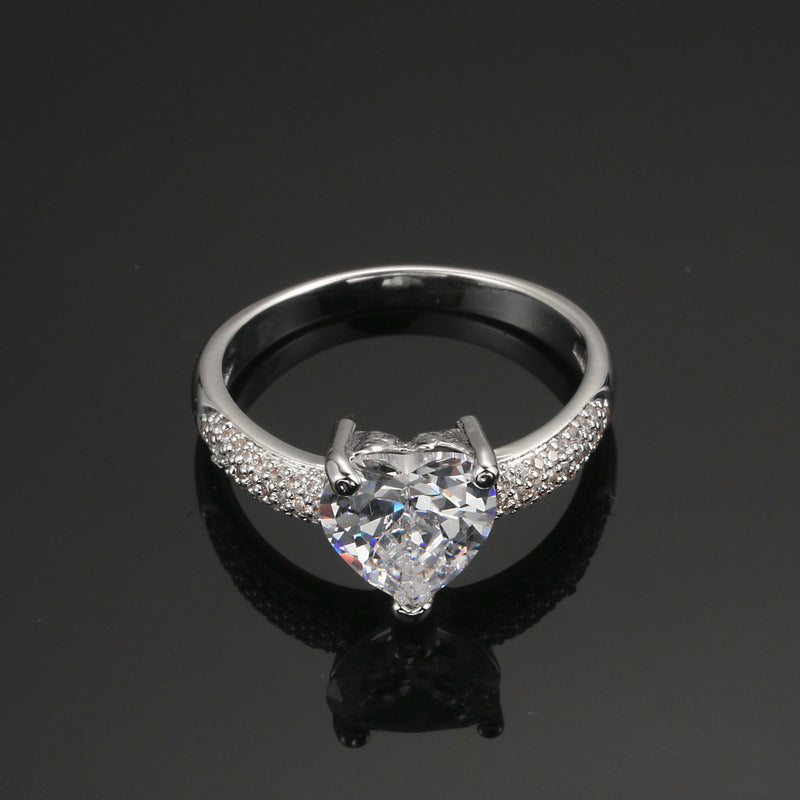 Heart-shaped Zircon Ring White Gold-plated Heart-shaped Diamond Ring - 𝓢𝓱𝓸𝓹𝓵𝓮𝓬𝔂