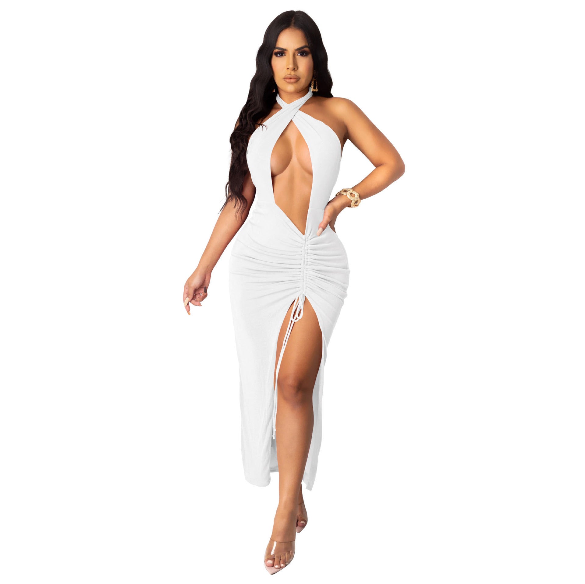 Sexy Slim Pleated High Slit Dress - 𝓢𝓱𝓸𝓹𝓵𝓮𝓬𝔂