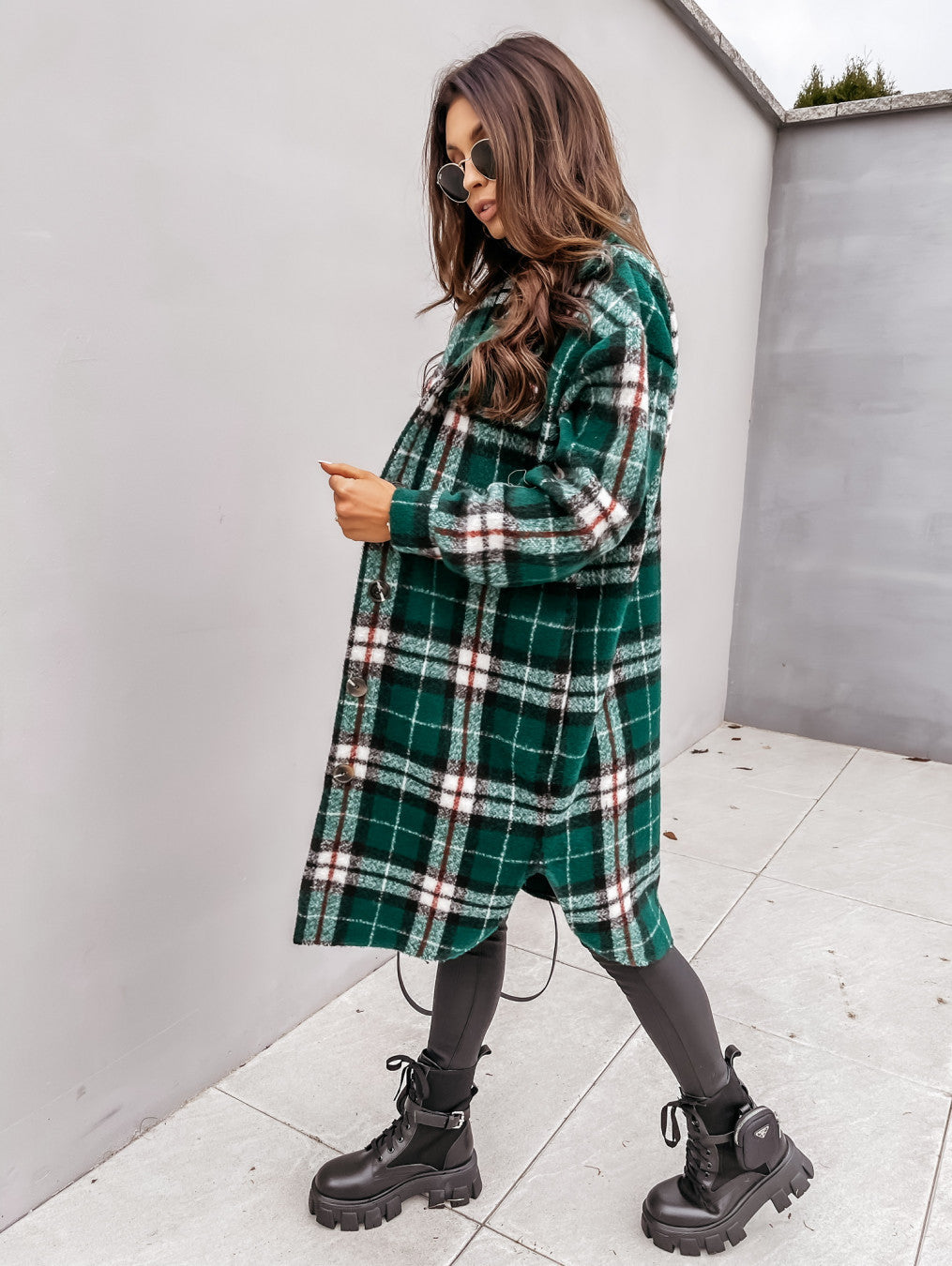 Button Lapel Casual Warm Plaid Long Woolen Coat - 𝓢𝓱𝓸𝓹𝓵𝓮𝓬𝔂