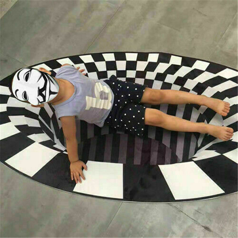 3D Vortex Carpet Black White Grid Bottomless Hole Illusion Rug Living Room Bedroom Anti-Slip Floor Mats Home Fashion Carpet Rugs - 𝓢𝓱𝓸𝓹𝓵𝓮𝓬𝔂