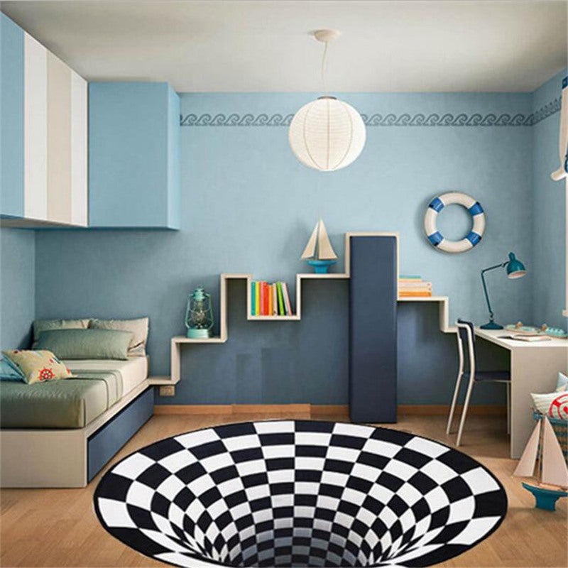 3D Vortex Carpet Black White Grid Bottomless Hole Illusion Rug Living Room Bedroom Anti-Slip Floor Mats Home Fashion Carpet Rugs - 𝓢𝓱𝓸𝓹𝓵𝓮𝓬𝔂