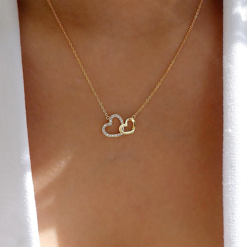 Love Necklace Temperament Double Peach Heart Pendant Clavicle Chain - 𝓢𝓱𝓸𝓹𝓵𝓮𝓬𝔂