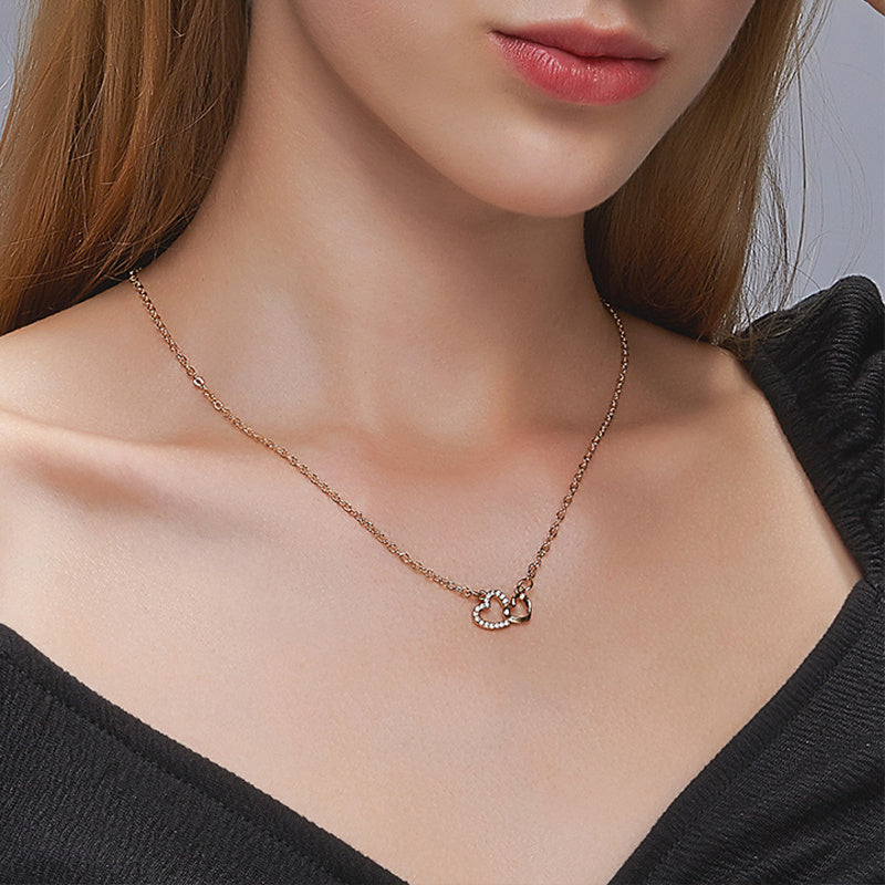 Love Necklace Temperament Double Peach Heart Pendant Clavicle Chain - 𝓢𝓱𝓸𝓹𝓵𝓮𝓬𝔂