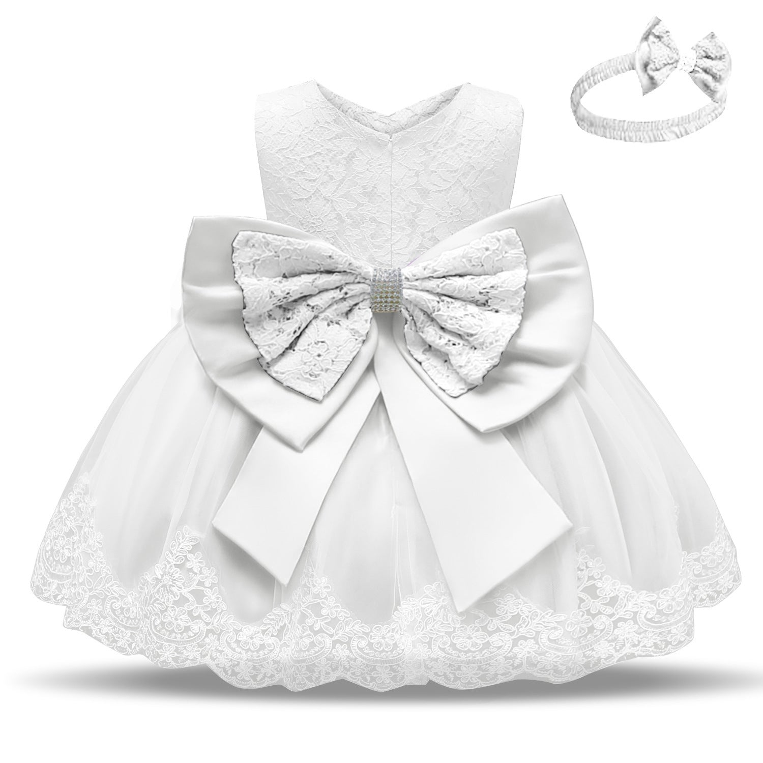 Baby Girls White Baptism Dress Newborn Princess Birthday Wear Toddler Flower Christening Ball Gown Kids Dresses for Girls 12 24M 