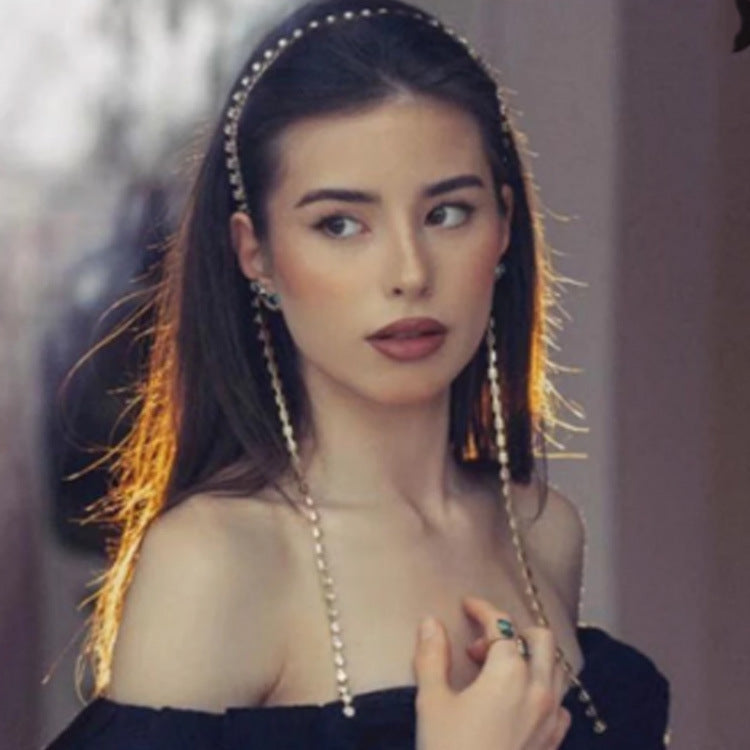 European And American Hot-selling Single-chain With Diamond Headband, Temperament And Personality, Back-hung Hairpin, Simple And Full-drilled Headwear Headwear - 𝓢𝓱𝓸𝓹𝓵𝓮𝓬𝔂