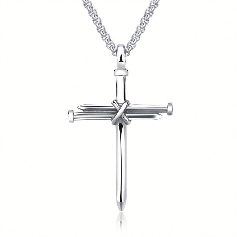Steel Gold Black Color Fashion Mens Iron Nail Cross Pendant Necklace Stainless Steel 3mm Round Box Chain Jewelry Gift For Men - 𝓢𝓱𝓸𝓹𝓵𝓮𝓬𝔂
