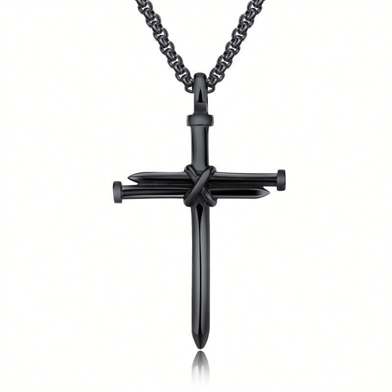 Steel Gold Black Color Fashion Mens Iron Nail Cross Pendant Necklace Stainless Steel 3mm Round Box Chain Jewelry Gift For Men - 𝓢𝓱𝓸𝓹𝓵𝓮𝓬𝔂