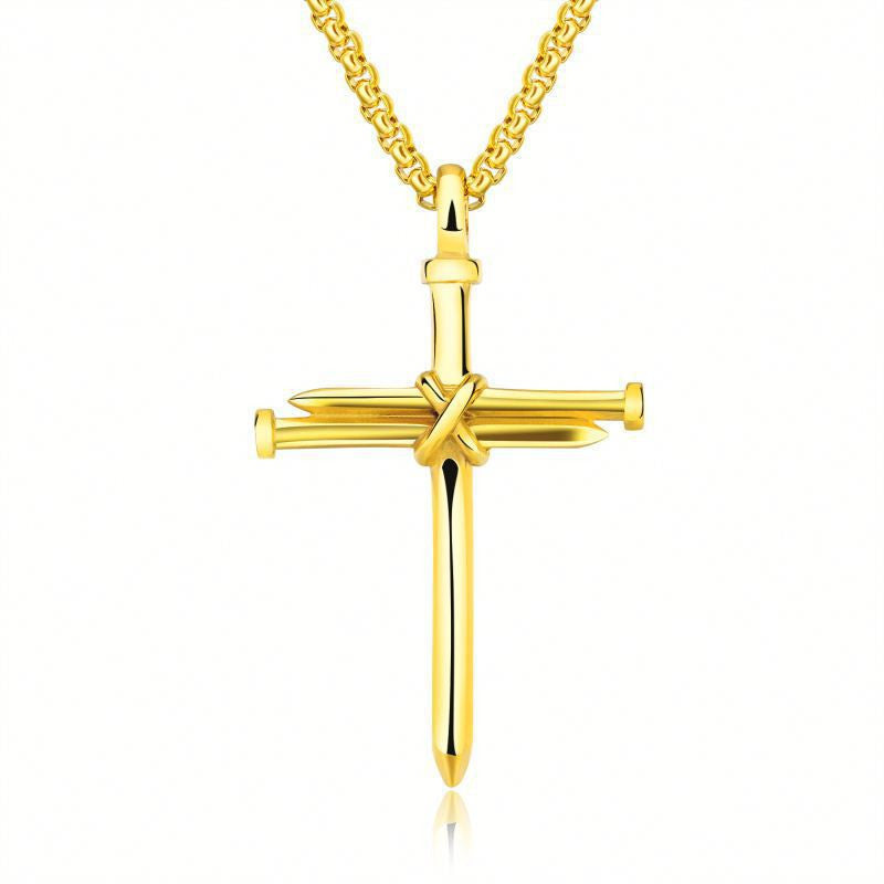 Steel Gold Black Color Fashion Mens Iron Nail Cross Pendant Necklace Stainless Steel 3mm Round Box Chain Jewelry Gift For Men - 𝓢𝓱𝓸𝓹𝓵𝓮𝓬𝔂