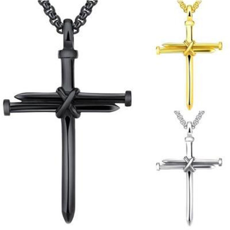 Steel Gold Black Color Fashion Mens Iron Nail Cross Pendant Necklace Stainless Steel 3mm Round Box Chain Jewelry Gift For Men - 𝓢𝓱𝓸𝓹𝓵𝓮𝓬𝔂