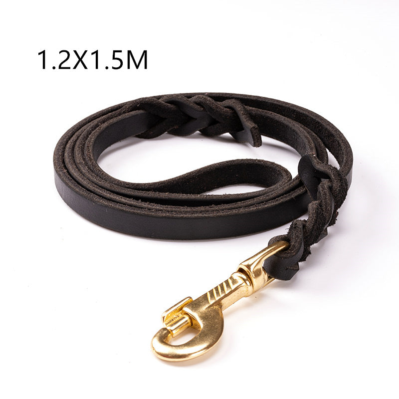 The first layer of leather dog leashes in the large dog chain demu training rope horse dog Golden Retriever dog rope - 𝓢𝓱𝓸𝓹𝓵𝓮𝓬𝔂