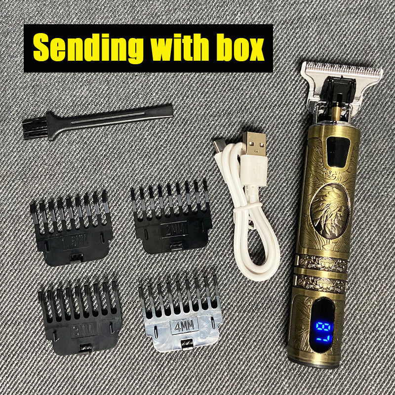 Electric Hair Clipper Oil head Electric hair Clipper LCD Display USB Engraving Buddha Head Retro T9 Scissors Power Generation Push - 𝓢𝓱𝓸𝓹𝓵𝓮𝓬𝔂