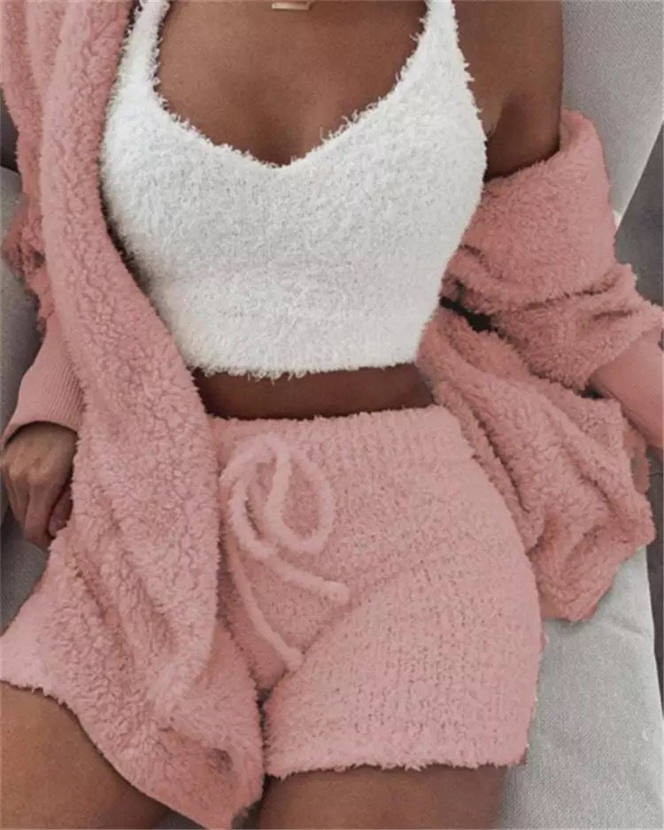 Winter Sexy Women Home Wear Suit Casual Pajamas Set Lady Female Soft Warm Long Sleeve Exposed Navel Vest Shorts Set - 𝓢𝓱𝓸𝓹𝓵𝓮𝓬𝔂