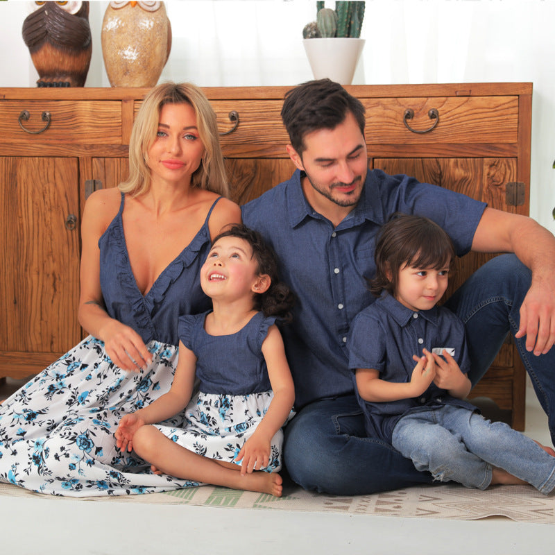 Family Matching Family Denim Sling Skirt Baby Girl Mom Dad Boy Boy Shirt Parent-Child - 𝓢𝓱𝓸𝓹𝓵𝓮𝓬𝔂
