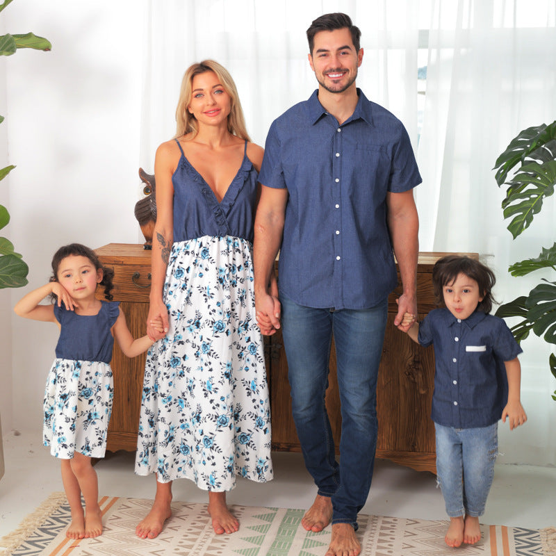 Family Matching Family Denim Sling Skirt Baby Girl Mom Dad Boy Boy Shirt Parent-Child - 𝓢𝓱𝓸𝓹𝓵𝓮𝓬𝔂