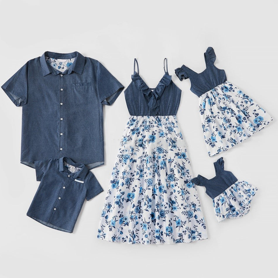 Family Matching Family Denim Sling Skirt Baby Girl Mom Dad Boy Boy Shirt Parent-Child - 𝓢𝓱𝓸𝓹𝓵𝓮𝓬𝔂