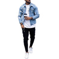 Lapel Men's Denim Jacket Ripped Irregular Washed Jacket - 𝓢𝓱𝓸𝓹𝓵𝓮𝓬𝔂