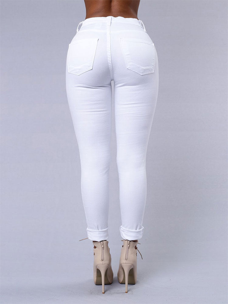 High Quality Women Casual Hole Jeans High Waist Skinny Pant Pencil Jeans Ripped Sexy Female Girls Trousers Denim Jeans - 𝓢𝓱𝓸𝓹𝓵𝓮𝓬𝔂