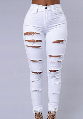 High Quality Women Casual Hole Jeans High Waist Skinny Pant Pencil Jeans Ripped Sexy Female Girls Trousers Denim Jeans - 𝓢𝓱𝓸𝓹𝓵𝓮𝓬𝔂