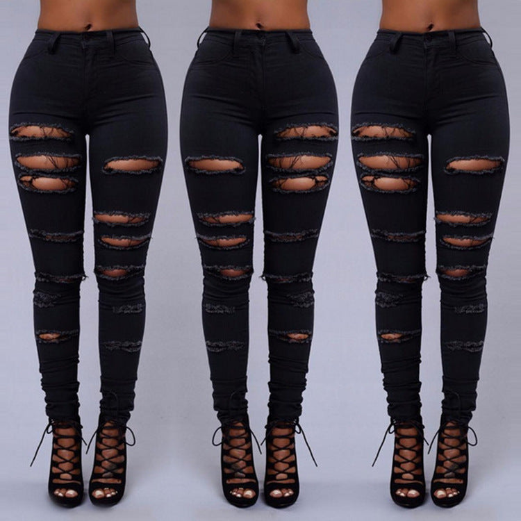 High Quality Women Casual Hole Jeans High Waist Skinny Pant Pencil Jeans Ripped Sexy Female Girls Trousers Denim Jeans - 𝓢𝓱𝓸𝓹𝓵𝓮𝓬𝔂