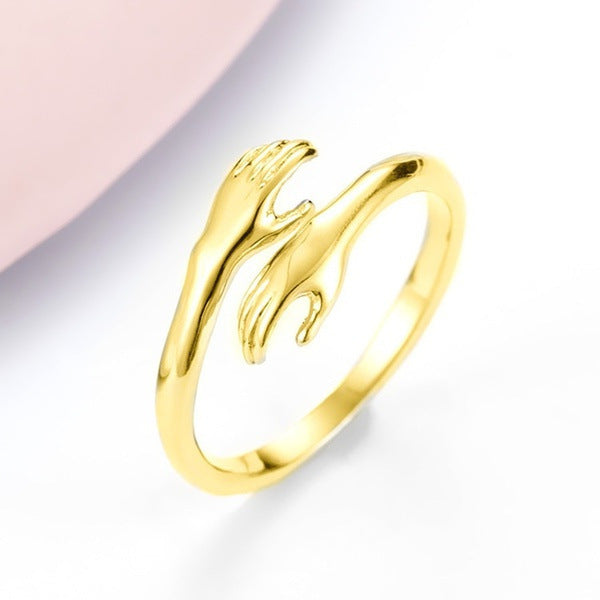 Alloy Simple Hands Hug Ring Opening Adjustable Jewelry - 𝓢𝓱𝓸𝓹𝓵𝓮𝓬𝔂