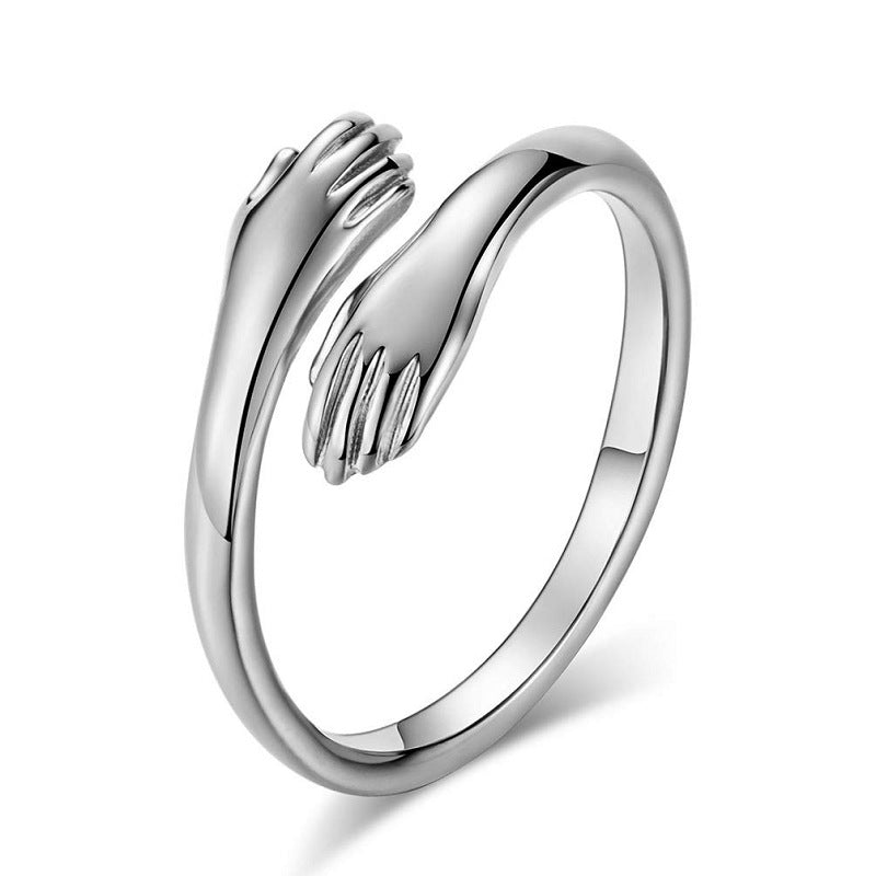 Alloy Simple Hands Hug Ring Opening Adjustable Jewelry - 𝓢𝓱𝓸𝓹𝓵𝓮𝓬𝔂