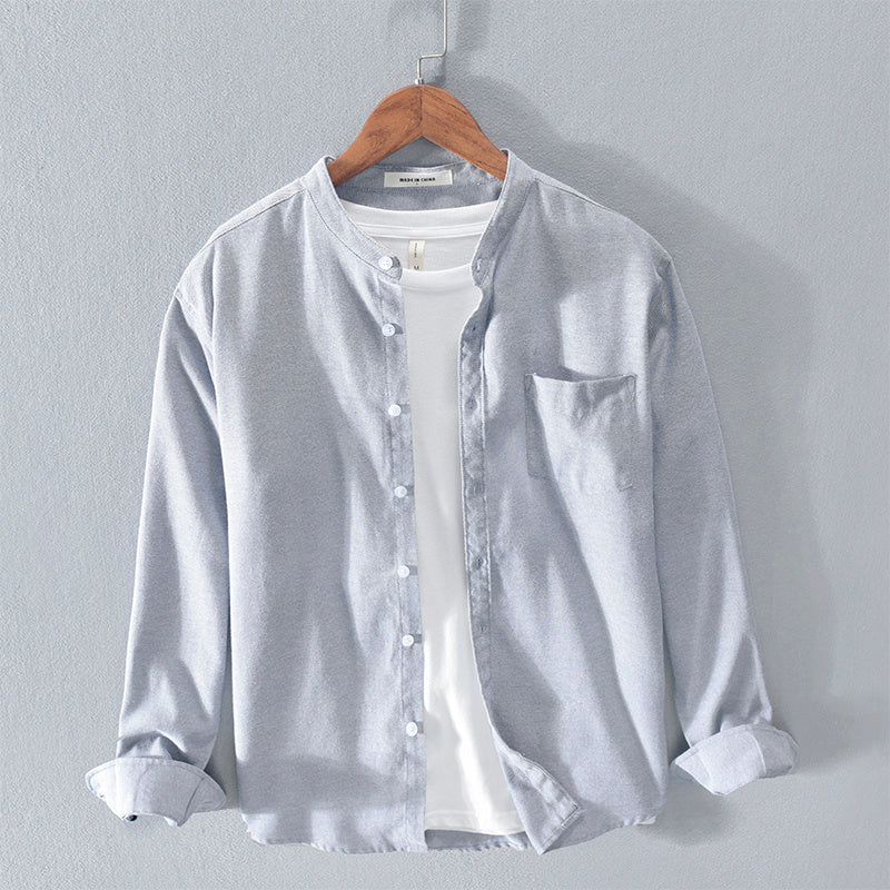 Fashion Stand-Up Collar Solid Color Simple Youth Long-Sleeved Cotton Shirt - 𝓢𝓱𝓸𝓹𝓵𝓮𝓬𝔂