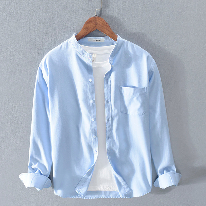 Fashion Stand-Up Collar Solid Color Simple Youth Long-Sleeved Cotton Shirt - 𝓢𝓱𝓸𝓹𝓵𝓮𝓬𝔂