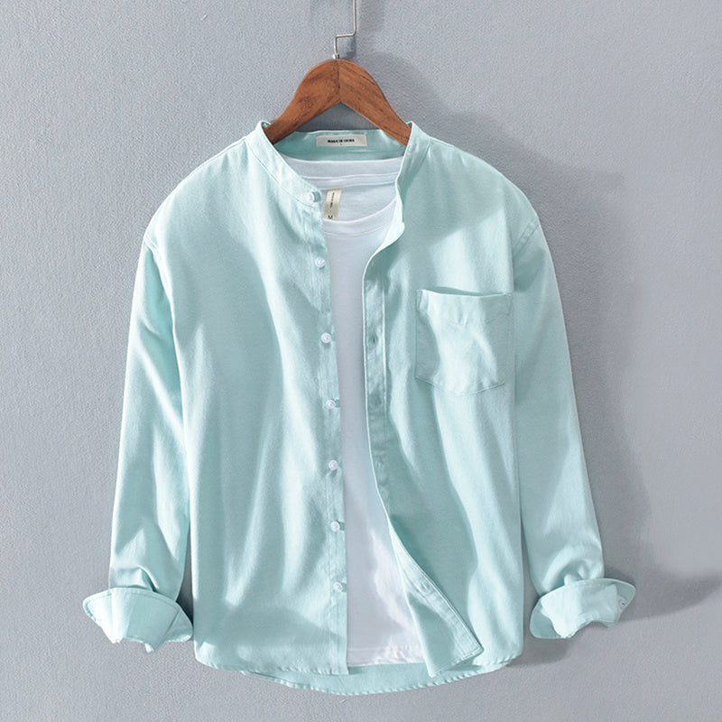 Fashion Stand-Up Collar Solid Color Simple Youth Long-Sleeved Cotton Shirt - 𝓢𝓱𝓸𝓹𝓵𝓮𝓬𝔂