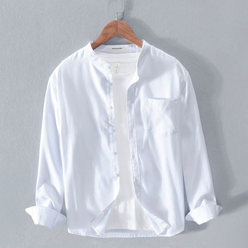 Fashion Stand-Up Collar Solid Color Simple Youth Long-Sleeved Cotton Shirt - 𝓢𝓱𝓸𝓹𝓵𝓮𝓬𝔂
