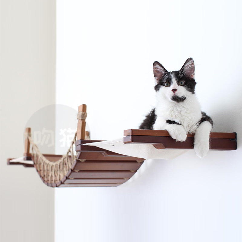 Cat Suspension Bridge Rope Ladder Hemp Rope Soft Ladder Wooden Bridge Solid Wood Cat Wall Climbing Frame Pet Furniture Cat Bridge Wall Hanging Type Plus Accessories - 𝓢𝓱𝓸𝓹𝓵𝓮𝓬𝔂