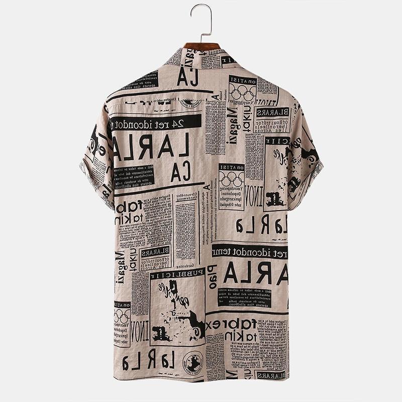3xl Men Shirts Vintage Newspaper Print Hawaiian Shirt - 𝓢𝓱𝓸𝓹𝓵𝓮𝓬𝔂