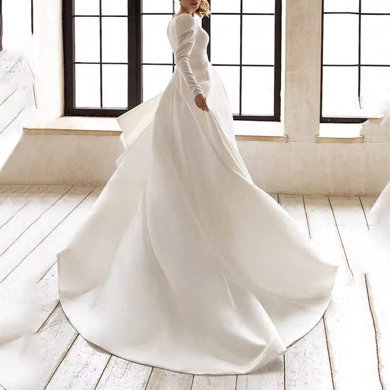 Ladies Style White Dress Satin Surface Was Thin And High French Temperament Dress Long Skirt - 𝓢𝓱𝓸𝓹𝓵𝓮𝓬𝔂