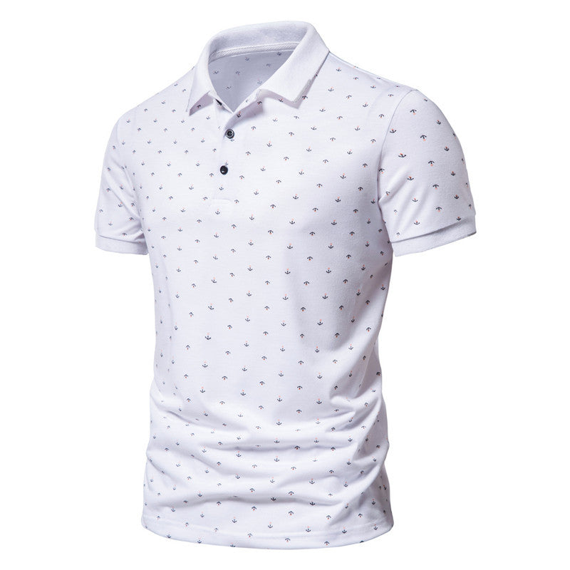 Summer new casual slim European and American men's fashion anchor print short-sleeved lapel T-shirt - 𝓢𝓱𝓸𝓹𝓵𝓮𝓬𝔂