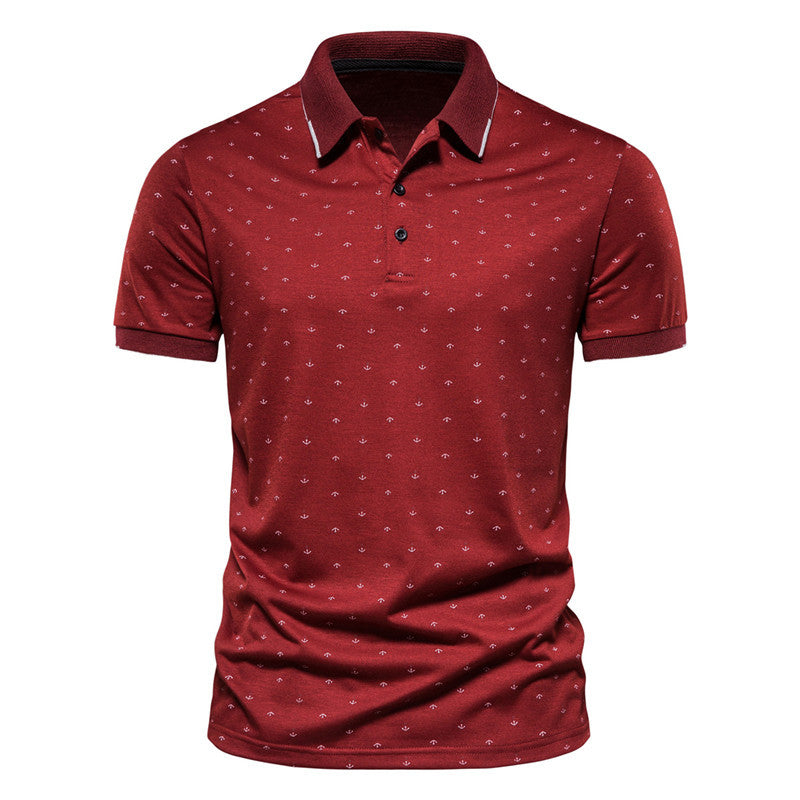 Summer new casual slim European and American men's fashion anchor print short-sleeved lapel T-shirt - 𝓢𝓱𝓸𝓹𝓵𝓮𝓬𝔂