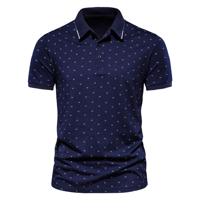 Summer new casual slim European and American men's fashion anchor print short-sleeved lapel T-shirt - 𝓢𝓱𝓸𝓹𝓵𝓮𝓬𝔂