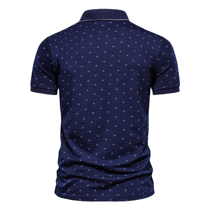 Summer new casual slim European and American men's fashion anchor print short-sleeved lapel T-shirt - 𝓢𝓱𝓸𝓹𝓵𝓮𝓬𝔂