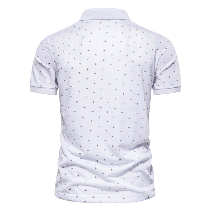 Summer new casual slim European and American men's fashion anchor print short-sleeved lapel T-shirt - 𝓢𝓱𝓸𝓹𝓵𝓮𝓬𝔂