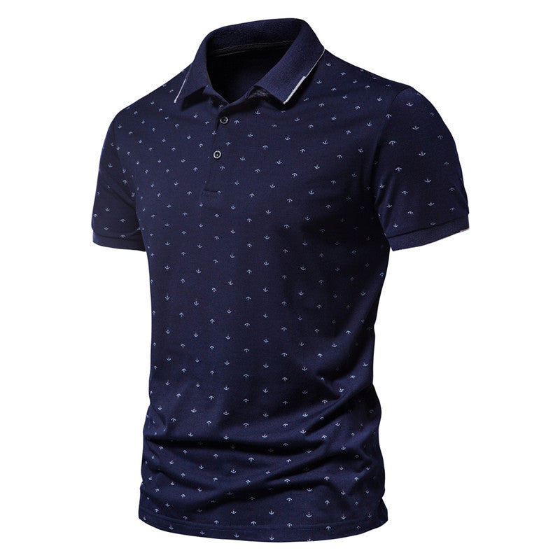Summer new casual slim European and American men's fashion anchor print short-sleeved lapel T-shirt - 𝓢𝓱𝓸𝓹𝓵𝓮𝓬𝔂