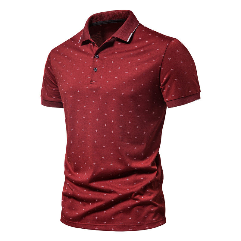 Summer new casual slim European and American men's fashion anchor print short-sleeved lapel T-shirt - 𝓢𝓱𝓸𝓹𝓵𝓮𝓬𝔂