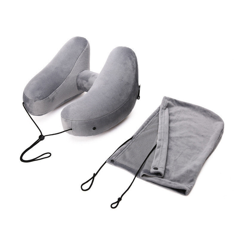 Hooded Travel Pillow H Shaped Inflatable Neck Pillow Folding Lightweight Nap Car Seat Office Airplane Sleeping Cushion Pillows - 𝓢𝓱𝓸𝓹𝓵𝓮𝓬𝔂