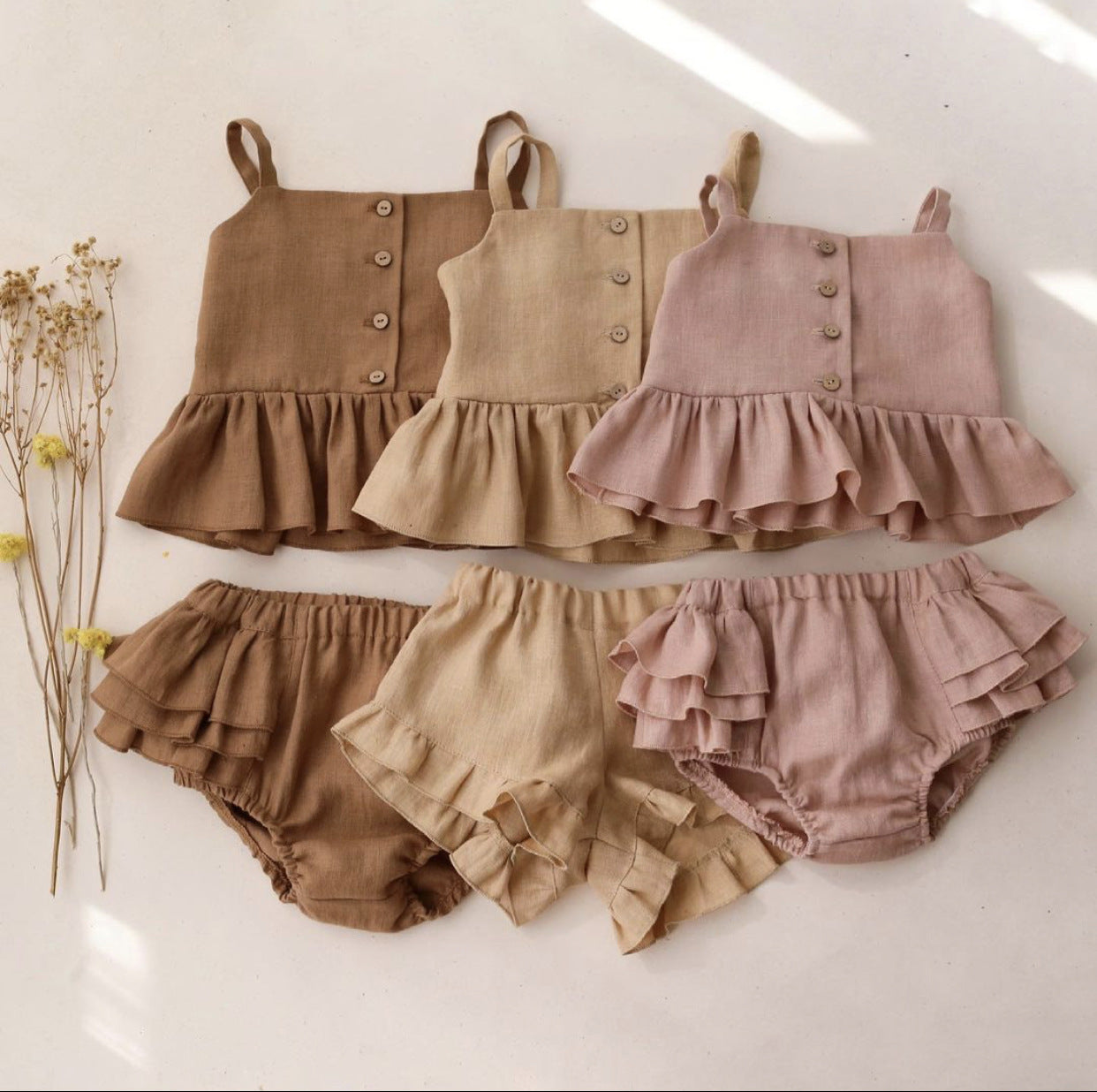 Ma Female Baby Suit Summer Sling Top Four-corner Ruffled Shorts Girls Two-piece Infant Clothing - 𝓢𝓱𝓸𝓹𝓵𝓮𝓬𝔂