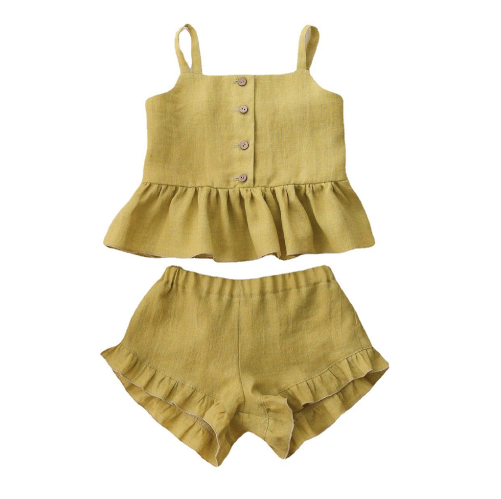 Ma Female Baby Suit Summer Sling Top Four-corner Ruffled Shorts Girls Two-piece Infant Clothing - 𝓢𝓱𝓸𝓹𝓵𝓮𝓬𝔂